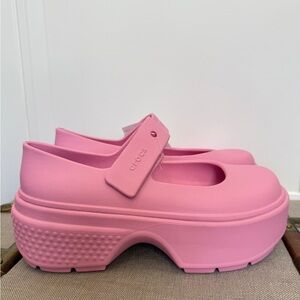 Crocs Stomp Mary Jane Clogs Sandal  Pink Tweed Chunky Rubber Womens Size 10 11